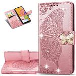 LEMAXELERS Compatible with Samsung Galaxy A03 Core Case Bling Butterfly Embossed Wallet Flip PU Leather Magnetic Card Slots with Stand Cover for Samsung Galaxy A03 Core Diamond Butterfly Rose Gold SD