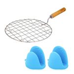 Sulfar Cooking Essentials Combo | Includes Wire Round Roaster with Wooden Handle and Silicone Mini Oven Gloves | Heat Resistant, Durable, Perfect for Kitchen Use