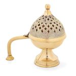 Crafty Creation Brass Dhuna Loban Burner, Round Dhooni Dhoop Dani Incense Burner,Table-Top Brass Incense Holder for Loban, Elegant and Traditional Dhoop Dani for Purifying Home