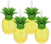 Toyvian 4pcs Pineapple Plastic Cups with Straws Beach Theme Party Drink or Decoration Cups