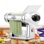 Moongiantgo Electric Pasta Machine Fresh Stainless Steel Pasta Machine with Blades 1.5 mm Fine and 4 mm Flat, 6 Degree Adjustable Thickness 0.3-3 mm, for Fettuccine, Tagliolini, Spaghetti