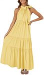 ZESICA Womens Summer Boho Halter Maxi Dresses 2024 Casual Sleeveless Pleated Tiered Flowy Beach Vacation Long Dress,Yellow,Medium