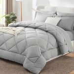 CozyLux Twin Bed in a Bag Comforter Set with Sheets 5-Pieces for Girls and Boys Light Grey All Season Bedding Sets with Comforter, Pillow Sham, Flat Sheet, Fitted Sheet and Pillowcase