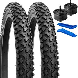 YUNSCM 2-PCS 26" Bike Tires 26x2.125/54-559 60TPI and 26" Bike Tubes Schrader Valve Compatible with Mountain/Off Road Bike 26x1.95 26x2.0 26x2.10 26 x 2.125 26x2.15 Bicycle Tires and Tubes (Y-363)