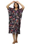 Ravaiyaa - Attitude is everything Indian Handmade Printed Cotton Short Kaftan Women Beach Wear Kimiono Gown Dress (Black Bird)