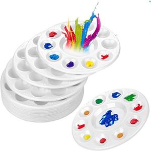 10 Pcs Round Paint Tray Palettes Plastic for Acrylic Oil Watercolor Craft DIY Art Painting Palettes, White (10 PCS)