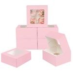 qiqee 4 Cupcake Boxes with Window 30 Packs Pink Cupcake Box 6.3"x6.3"x3" Bakery Boxes for Cupcakes Carrier, Cupcake Containers Auto-pop Up