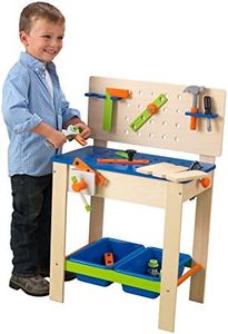 KidKraft Deluxe Wooden Workbench Toy with Play Tools and Storage Bins, Pretend Play Tool Box with Circular Saw and Peg Board, Kids' Toys, 63329