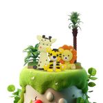 BlingABC 5Pack Jungle Safari Animal Cake Topper Wild Lion Tiger Giraffe with Tree Zoo Animals Themed Cake Decoration for Kids Birthday Baby Shower Party Suppiles