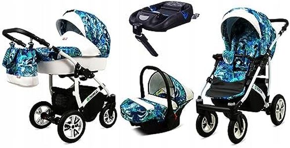 BabyLux® Kinderwagen Set 4 in 1 - Tropical - incl. Babywanne, Buggy Sportsitz, Auto-Babyschale, ISOFIX-Basisstation - Autositz - Kinderwagenset - Kombikinderwagen mit Wickeltasche usw.