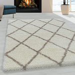 BPIL Home Living Room Rug, Area Shaggy Rug with Diamond Pattern Scandinavian Style (CREAM, 160 x 230 cm)