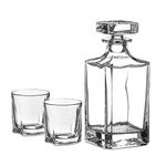 Amisglass Twist Crystal Whiskey Glasses And Decanter Set, Original Liquor Decanter Set For Irish Whisky, Scotch Or Bourbon - 3 Piece