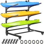 POKIPO Kayak Storage Rack,Heavy Duty Kayak Stand with Wheels 3 Layer Freestanding Wall Mount Rack Adjustable Kayak Rack for Garage Dock Backyard Outdoor Storage