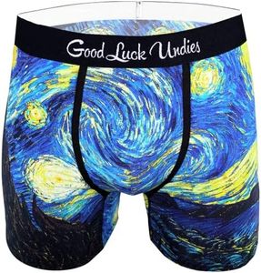 Good Luck Undies Men's The Starry Night Boxer Brief Underwear, Large Blue