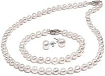 BURLAP LIFE AAA Freshwater Cultured Potato Pearl Jewelry Set for Women White Real Pearl Necklace Stud Earring Bracelet 925 Sterling Silver Birthday Valentine's Day, 18inch 6.5mm-7.5mm