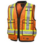 Pioneer High Visibility Surveyor's Safety Vest - 1200D Oxford Poly PU Reinforced with Zipper Closure - Hi Vis Orange Reflective Work Clothing