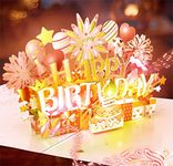 Birthday Card, Musical Happy Birthday Cards with Blowable Candle and Light, Large 3D Pop Up Birthday card, Greeting Card Birthday Gifts for Women Girl Sister Mom Daughter Kids-Rose Gold