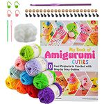 Mira HandCrafts 32 Acrylic Yarns with Real Amigurumi Book | DK Yarn for Crochet Complete Kit | 1 Crochet Hooks, 2 Needles, 4 Stitch Markers, Pearl Head Sewing Pins Set, Fiber Stuffing, Safety Eyes