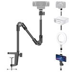 Webcam Stand Camera Mount with Phone Holder, KDD 25 Inch Foldable Flexible Gooseneck Cell Phone Clamp & Table Projector Mount, for Logitech C922 C930e C920S C920 C615 C960 Brio 4K, Gopro Hero 8 7 6 5