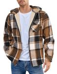 COOFANDY Mens Flannel Jacket Sherpa Lined Plaid Jacket Front Zip Hoodie Heavy Fleece Winter Jacket Brown