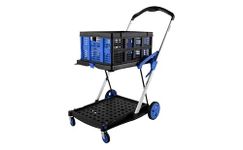 The Workplace Depot Folding Trolley & Crate – Two-Tier Collapsible Utility Cart with 46L Foldable Storage Crate, Removable Wheels & Foot Brake-For Office, Warehouse & More