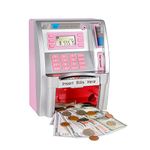 ATM Savings Bank,Pink Mini ATM Piggy Bank for Real Money,Personal ATM Cash Coin Money Savings Machine for Kids Adults with Card Boys Girls Gift Children Toy, Coin Reader and Balance Calculator