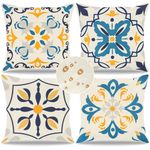 Weldomcor Waterproof Cushion Cover Set of 4, 45x45cm Floral Printed Pattern Outdoor Throw Cushion Cover Bohemian Decorative Pillow Cases for Garden Patio Porch Bench Sofa Indoor Living Room Chair