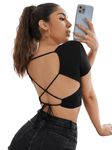 Aahwan Black Solid Criss Cross Tied Backless Slim Fit Crop Top For Women's & Girl's (272-Black-Xs)