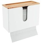 Bamboo Paper Towel Dispenser with Removable Top Tray for Bathroom and Kitchen - Wall Mount and Countertop Multifold Paper Towel, C-Fold, Zfold, Tri fold Hand Towel Holder Commercial (White)