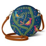 DailyObjects Printed Orbis Round Sling Crossbody Bag For Women| Stylish Teal Birds Print Vegan Leather Purse With Slip Pocket Inside| Zip Closure & Adjustable Strap| Storage Space For Essentials