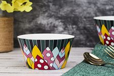 GOLDEN QUEEN'S Handcrafted Ceramic Bowls, Set of 2 (450ml) | Ideal for Snacks, Ramen, Salad, Cereals and More | BPA & Lead-Free Dinner Bowls | Microwave Safe Bowls | 5 Inch Wide - Grassland Fiesta