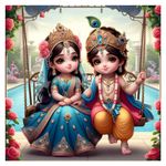 Decals Creation Little Radha And Krishna God With Jula Wall Poster For Living Room, Kids Room, Office (Size - 41CM X 41CM)