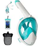 HELLOYEE Snorkel Mask 180° Panoramic View Breathe Free For Adults And Kids, Snorkeling Mask Full Face Anti-Fog Anti-Leak Design With Detachable Camera Mount (Foldable Green-White, S/M)