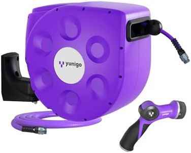 YUNIGO UNITY 100ft, Wall-Mounted Retractable Hose Reel, Slow Rewind, Complete System with Spray Nozzle, 180° Pivoting Mount, Fully Preassembled Compact System for Home & Garden Watering