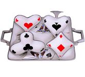 Purpledip Colorful Playing Cards Serving Tray Set: Poker Bridge Design Platter with 4 Bowls (10586)
