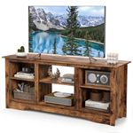 COSTWAY TV Stand for TVs up to 65 Inch, Wooden TV Cabinet Media Entertainment Center with Adjustable Shelves, 147cm Living Room Bedroom TV Unit Console Table for 18" Electric Fireplace (Rustic Brown)