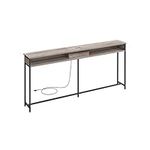 VASAGLE 70 Inch Console Table with Outlet and Shelves, Sofa Table with Hidden Charging Station, Behind Couch Table Skinny, Long Entryway Table for Hallway, Living Room, Greige and Black