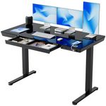 FEZIBO Glass Standing Desk with Drawer, 55 x 24 Inch Height Adjustable Electric Desk with One-Piece Tabletop and USB Ports, Black