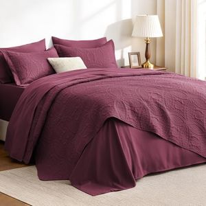 Love's cabin King Size Quilts Bedspreads, 7 Pieces Bed in a Bag, Burgundy