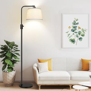 165cm Dimmable Floor Lamp, LED Floor Lamp with 9W LED Light Bulb, Rotary Switch, Adjustable Linen Lampshade, Tall Lamp for Living Room, Bedroom, Outdoor, Office, Night Light