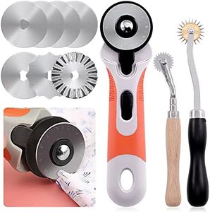 Keadic 10 Pcs Rotary Cutters Quilting Set Include 2 Needlepoint Tracing Wheel, 45mm Rotary Cutter with 7 Replacement Blades,Roller Cutting Tool Kit for Cutting Quilting Sewing Leather and Crafts