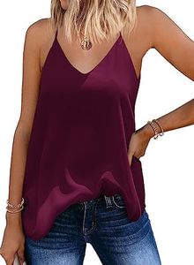 SUNAELIA Chiffon Cami V Neck Tank Tops Women Loose Fit Flowy Spaghetti Strap Camisole Summer Casual Sleeveless Shirts Wine Red