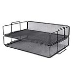 EXERZ Letter Trays 2pcs Stackable Paper Sorter/Desk Organiser/File Tray for Desk - Wire Mesh Metal File Rack - Office, School, Home Study - EX62005 (Black)