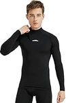 COOLOMG Men's Compression Shirt Thermal Baselayer Tops Fleece-Lined Warm T-Shirts Wicking Undershirt Black L