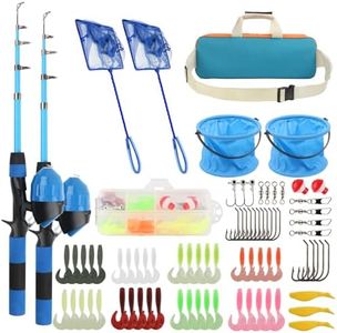 Kids Fishing Rod Reel Combo 4.92FT 2PCS Telescopic Pole Spincast Reel With Accessories Ultralight Tackle Starter Kit for Boys Girls Toddlers (2pack-Blue)