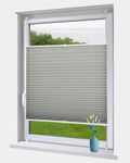 OBdeco Pleated Roller Blind with Klemmfix No Drilling Translucent Crushed Look Folding Blind for Windows and Doors Easyfix Light Grey 55 x 130 cm
