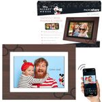 Disney Classic PhotoShare Friends and Family 10” Smart Digital Photo Frame, Send Pics from Phone to Frames, Wi-Fi, 8 GB, Holds 5,000+ Pics, 1280x800 HD Touch Panel, Premium Espresso Engraved Wood