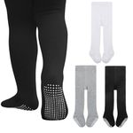 Durio Tights Baby Cotton Children's Tights with Stopper Non-Slip Warm Stockings Leggings, 3 pairs of black, white and grey, 0-6 Months