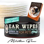 Mister Ben's Original XXL Treated Ear Cleaner Wipes w/Aloe for Dogs, Cats Small Pets – Most effective wipes that soothe & prevent odor, itching and Infections – Approx 100 extra large 3" Pads