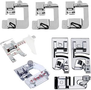 8PCS Sewing Presser Foot Kit includes 6 Rolled Hem Presser Foot, Bias Tape Binder Foot and Adjustable Guide Presser Foot for Most Low Shank Snap-On Singer, Brother, Babylock, Janome Sewing Machines